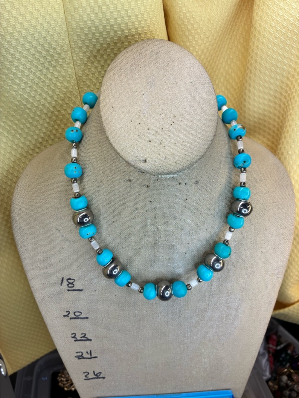 Coral-white dyed blue Bead Necklace with Silver Accents - Women Jewelry